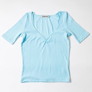 Carleen Lara Shirt Blue Cotton Pointelle Women's Small - Excellent Condition